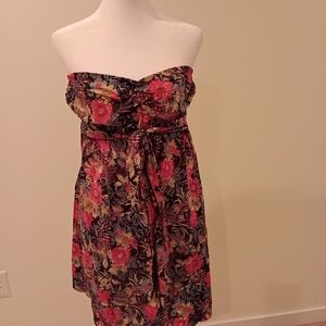 American Rag Strapless Dress with Red and Black Floral Design